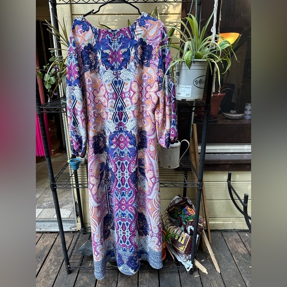 CHICO’S Travelers™ Paisley Maxi Dress Size 16 Long Sleeve Wrinkle Resistant LN - Picture 8 of 9